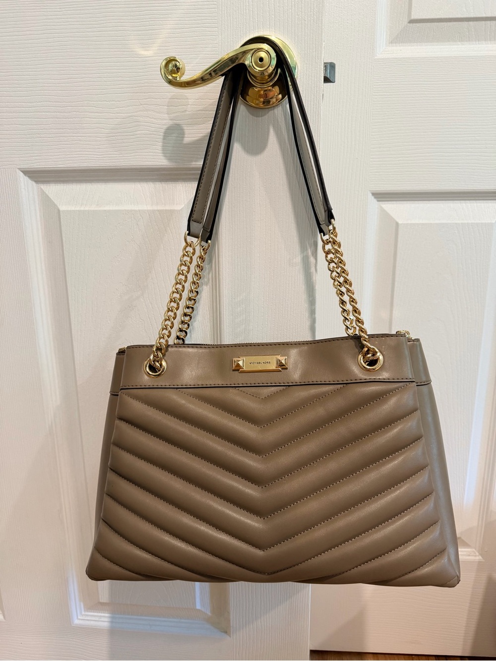 Michael Kors Whitney Taupe Quilted Leather Shoulder Bag